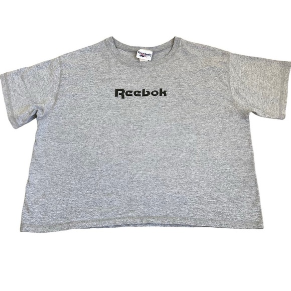 Vintage Y2K Reebok Gray Baby Tee Cropped Tshirt Boxy Fit Made In USA Size XL - Picture 8 of 14
